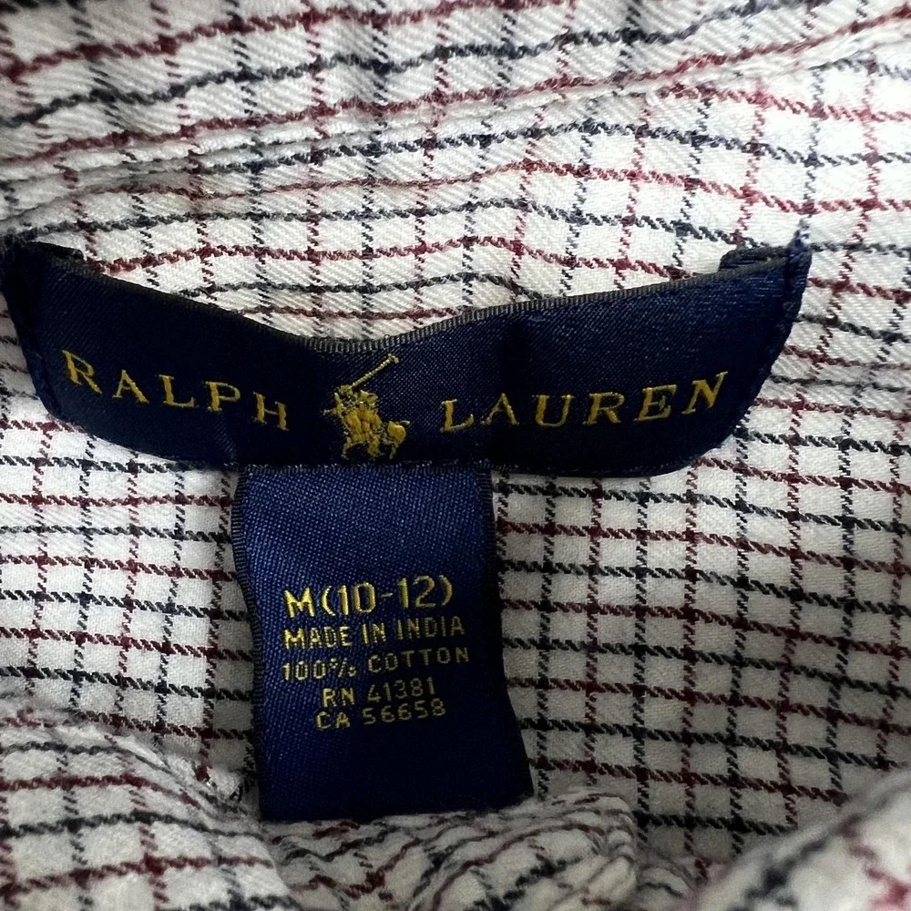 Ralph Lauren Shirt Boys M 10-12 Blue White Check Long Sleeve Button Down Pony